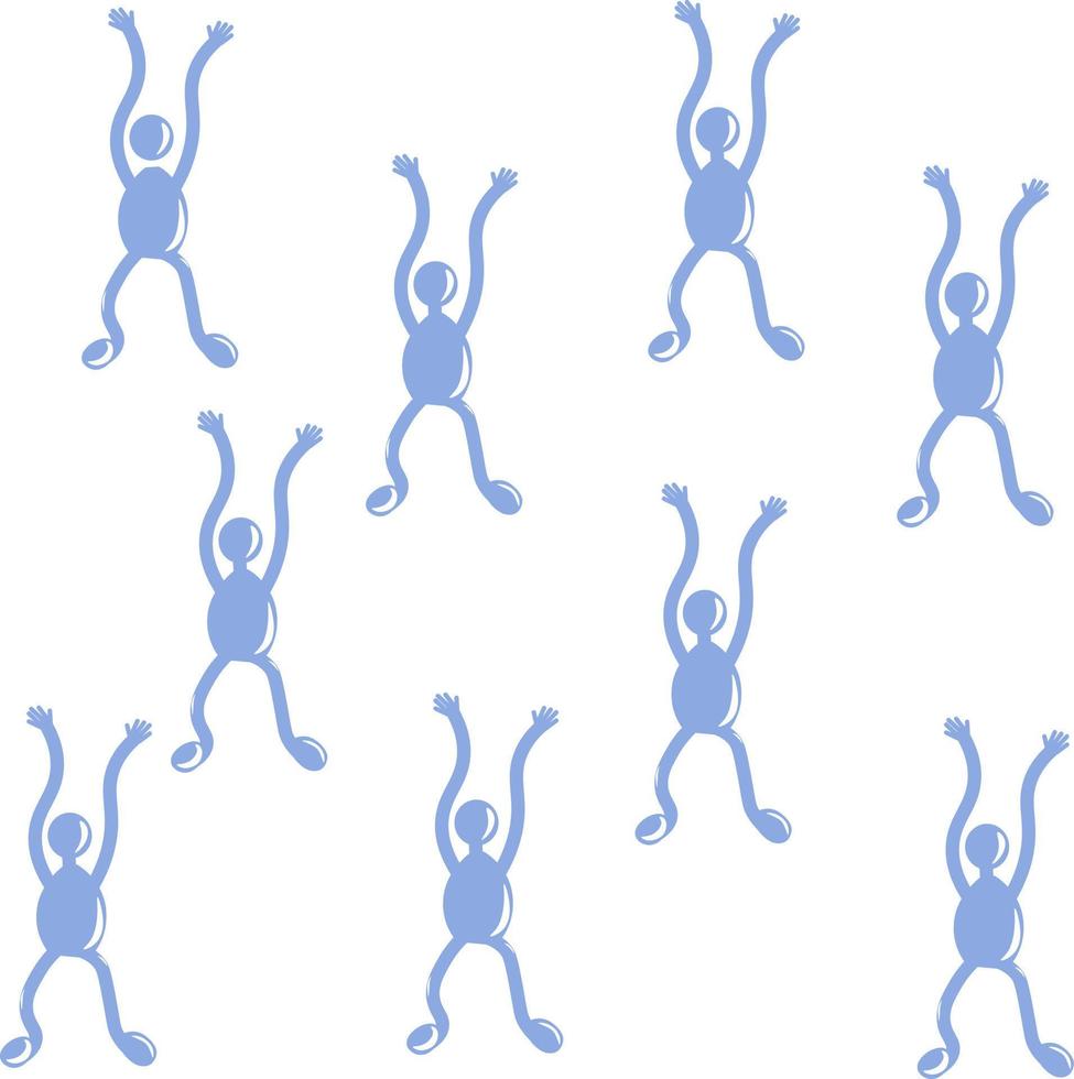 Dancing blue funny men. Hands up. vector