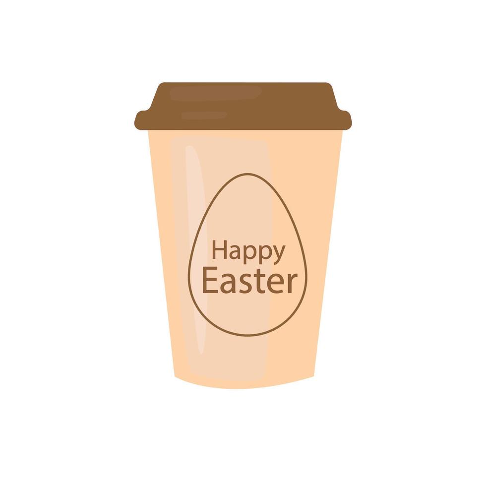 Paper cup with egg and text Happy Easter. Vector illustration in flat cartoon style