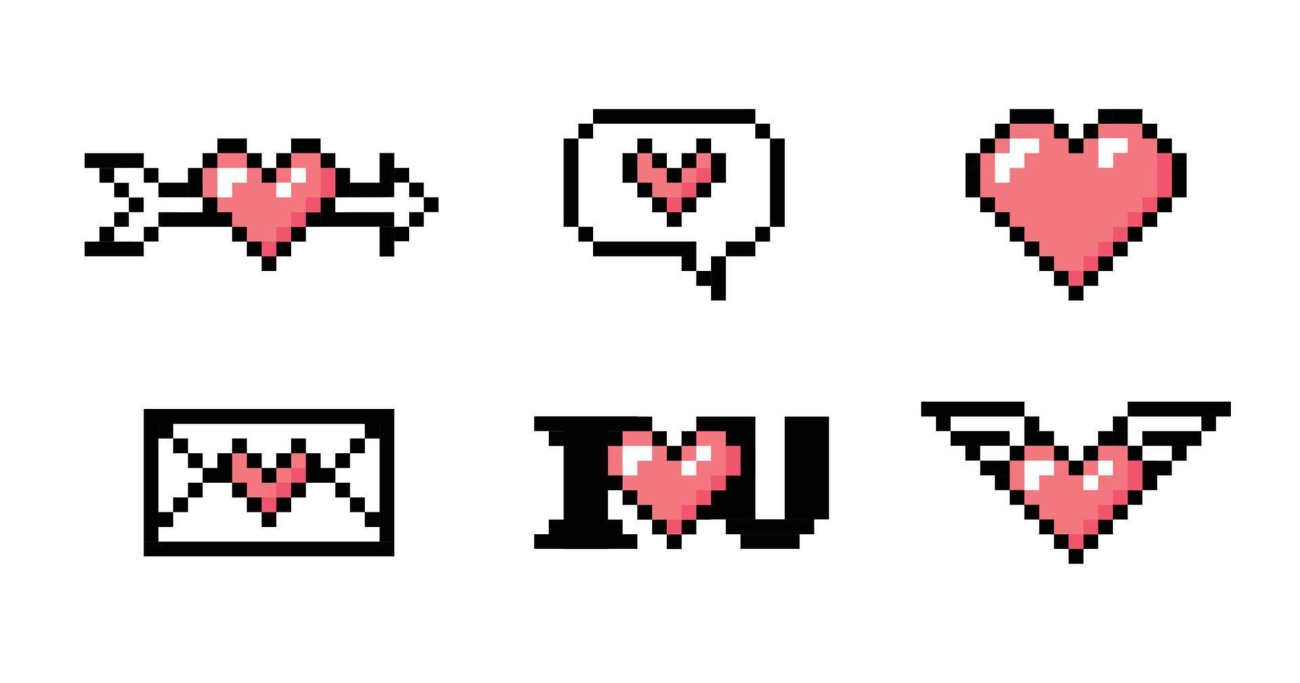 Vector pixel set of valentine items