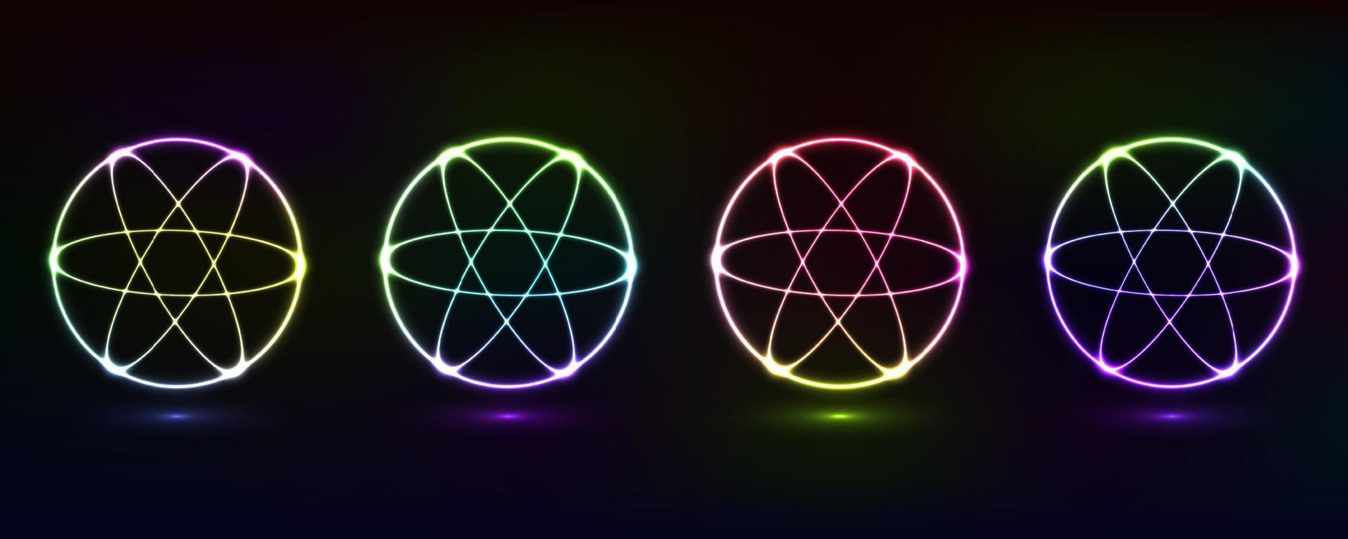 Abstract cosmic dynamic color circle background with glowing neon lighting on dark background vector