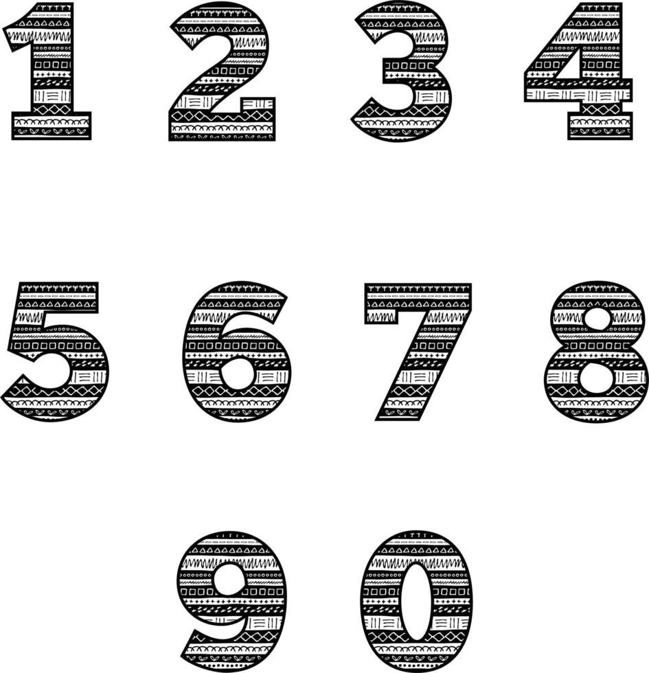Tribal Pattern Alphabet Letters and Numbers vector