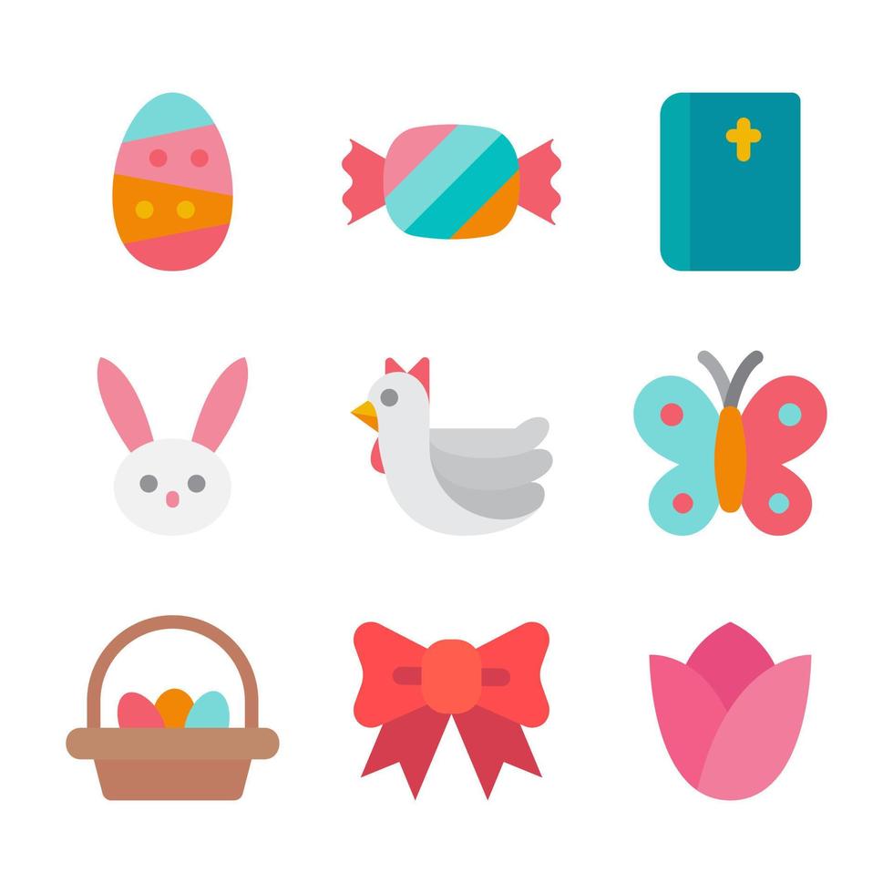 Happy easter flat icon set. vector