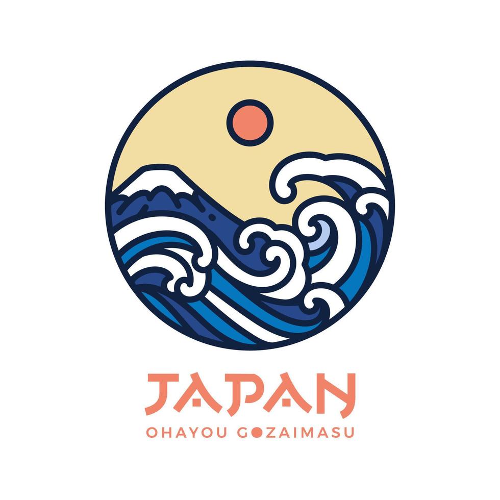 Japan logo design and wave water vector. vector