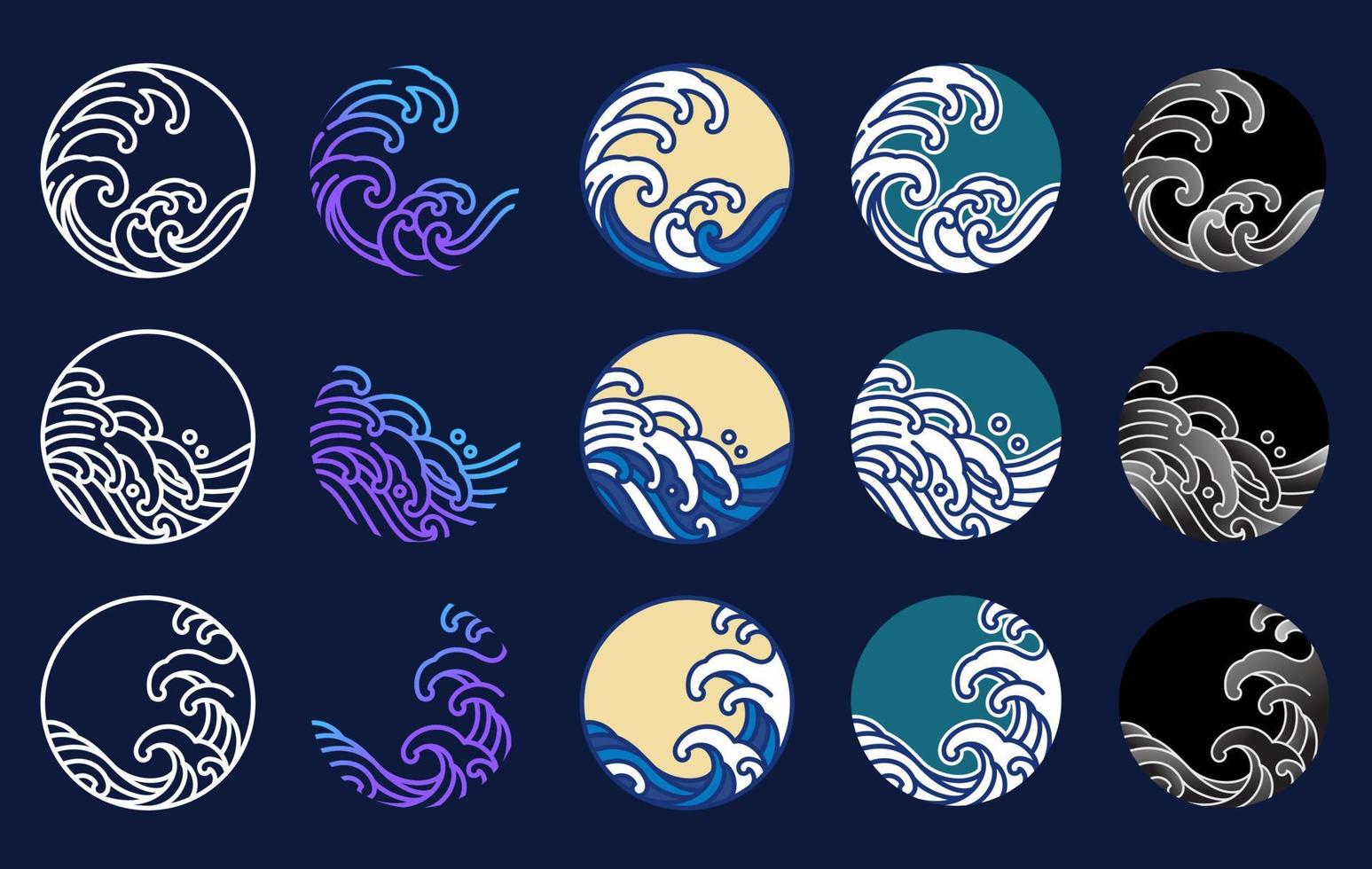 Water and ocean wave line art logo vector illustration. Oriental style graphic design.