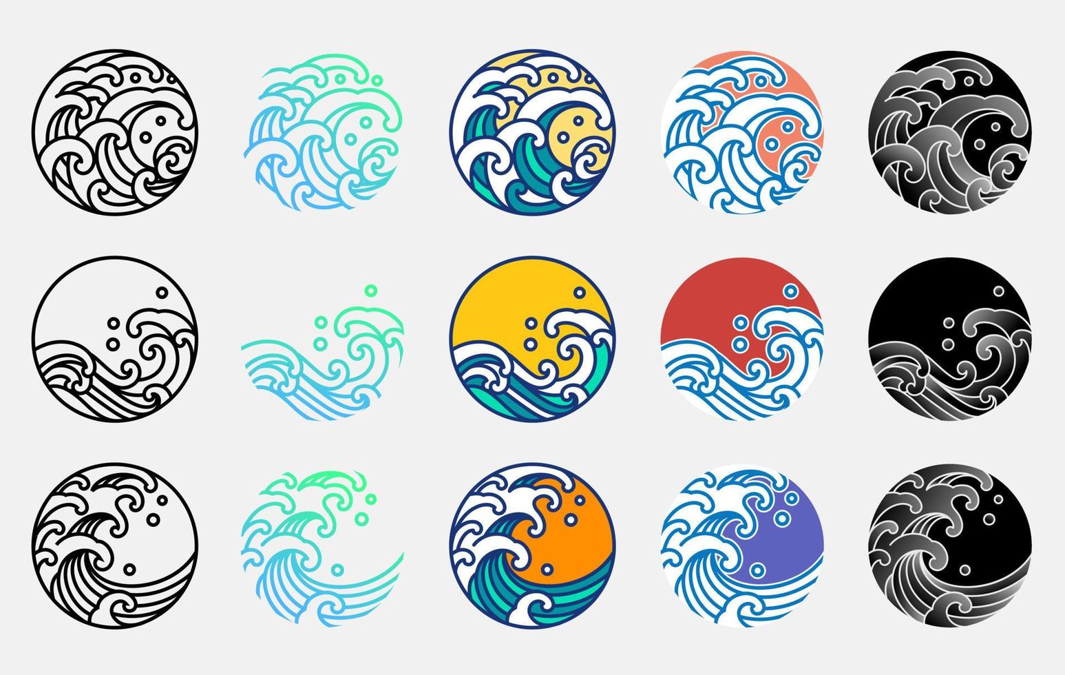 Water and ocean wave line art logo vector illustration. Oriental style graphic design.