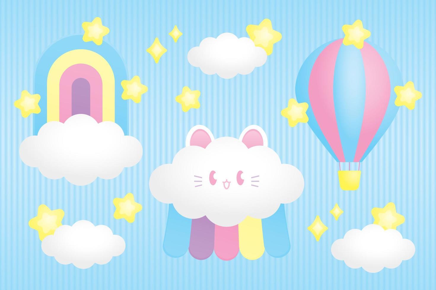 cute pastel color kawaii style cartoon graphic element vector set