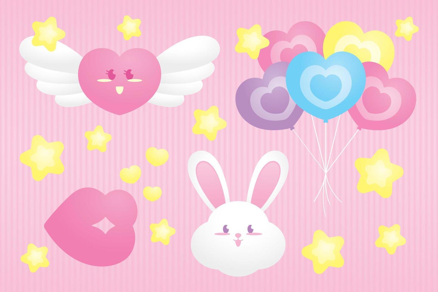 cute pastel color kawaii style cartoon graphic element vector set