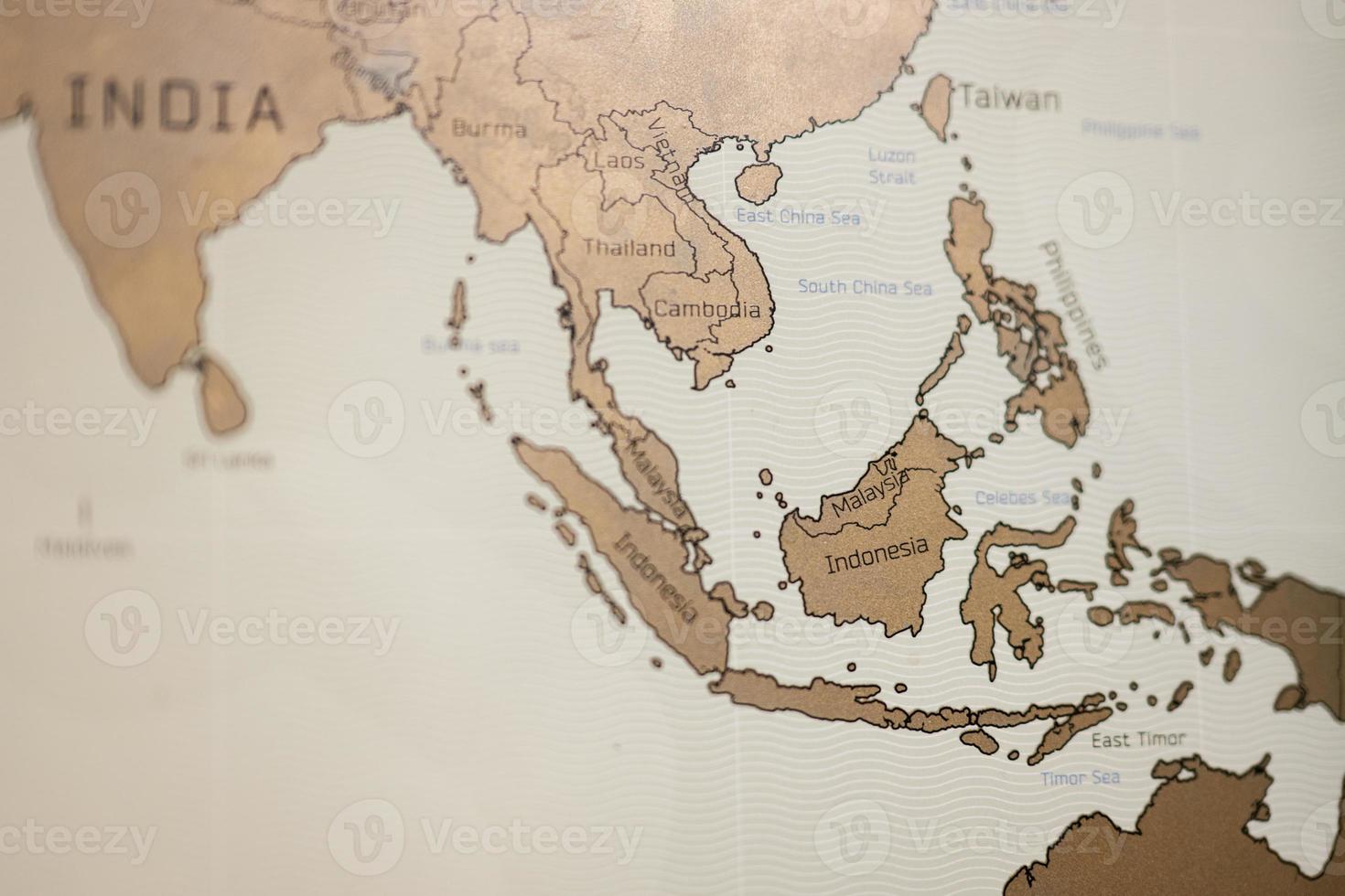 Travel scratch map, view of Indonesia and other Asia transcontinental countries. photo