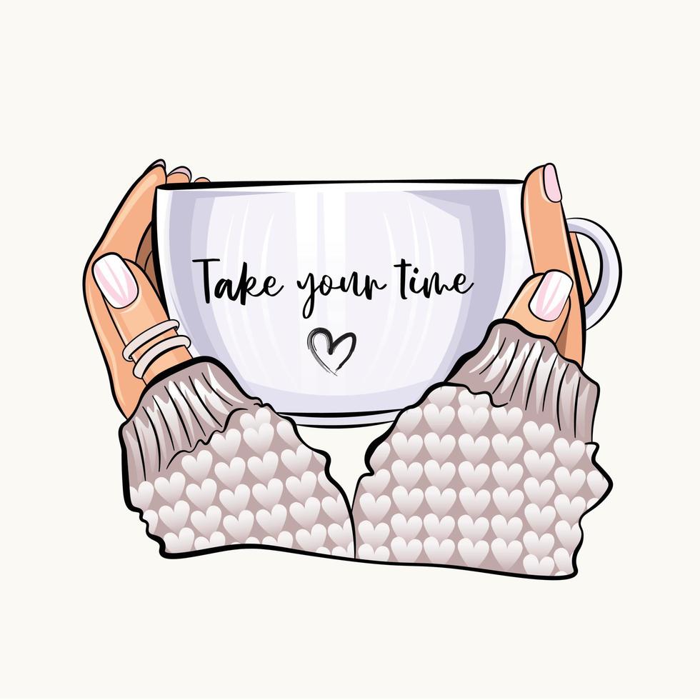 Hand drawn hands holding coffee cup vector