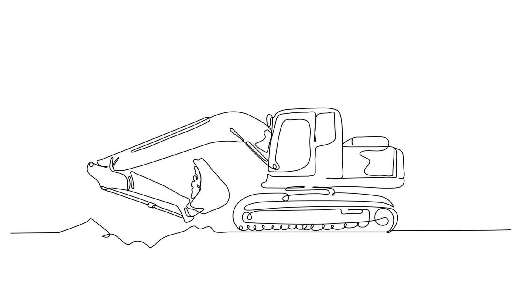 Continuous line art or One Line drawing of excavator for digging soil vector illustration, business transportation. heavy equipment vehicle construction concept. modern continuous line drawing design