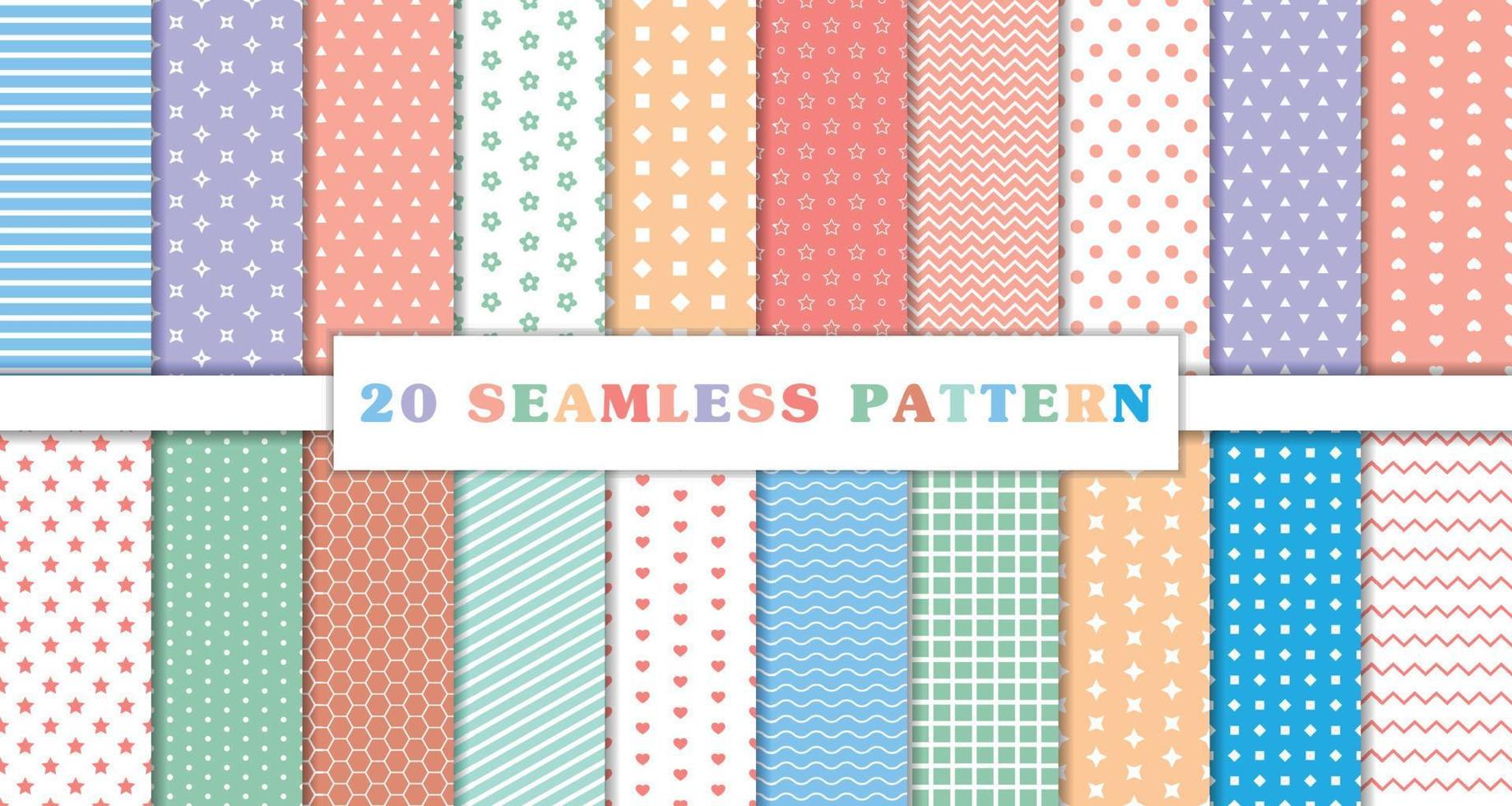 Different seamless pattern, geometric textures set, pastel colors illustration vector