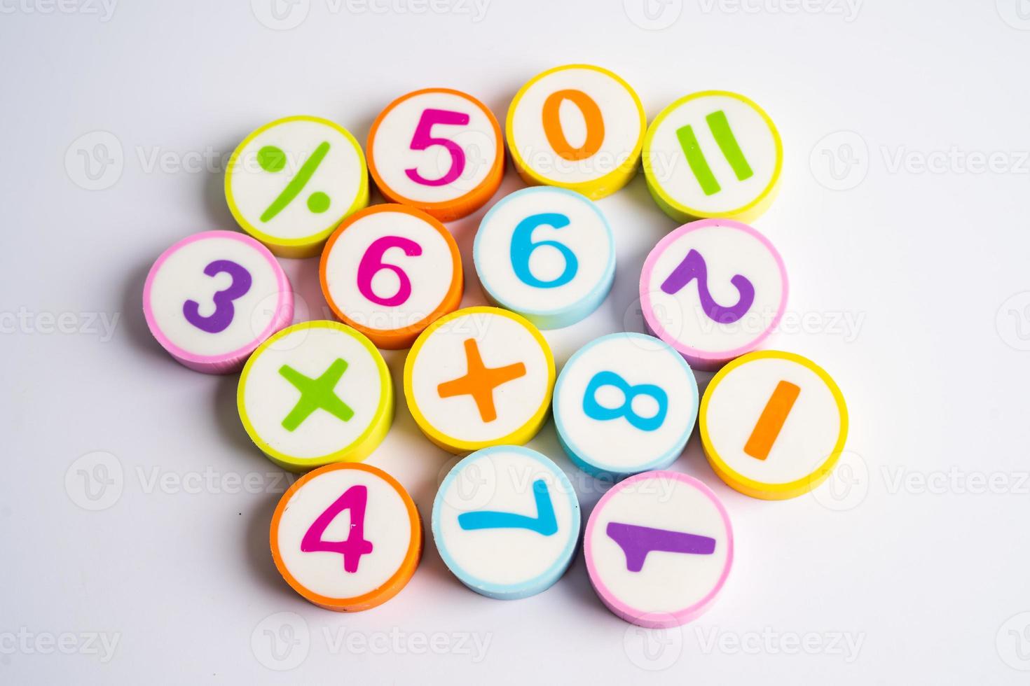Math number colorful on white background, education study mathematics learning teach concept. photo