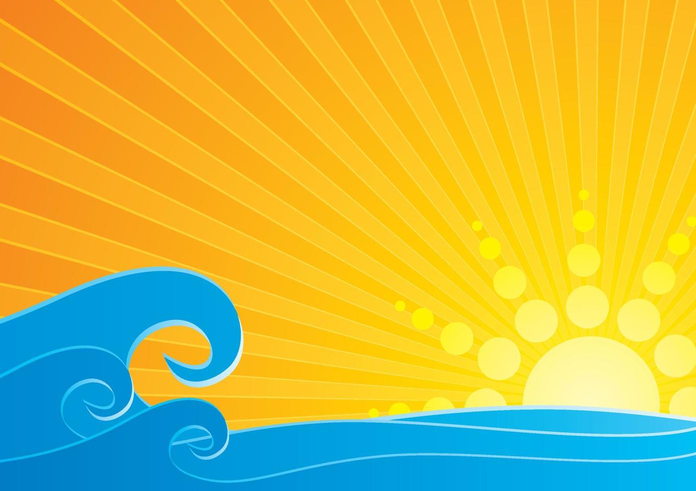 Bright sunset over sea water waves vector