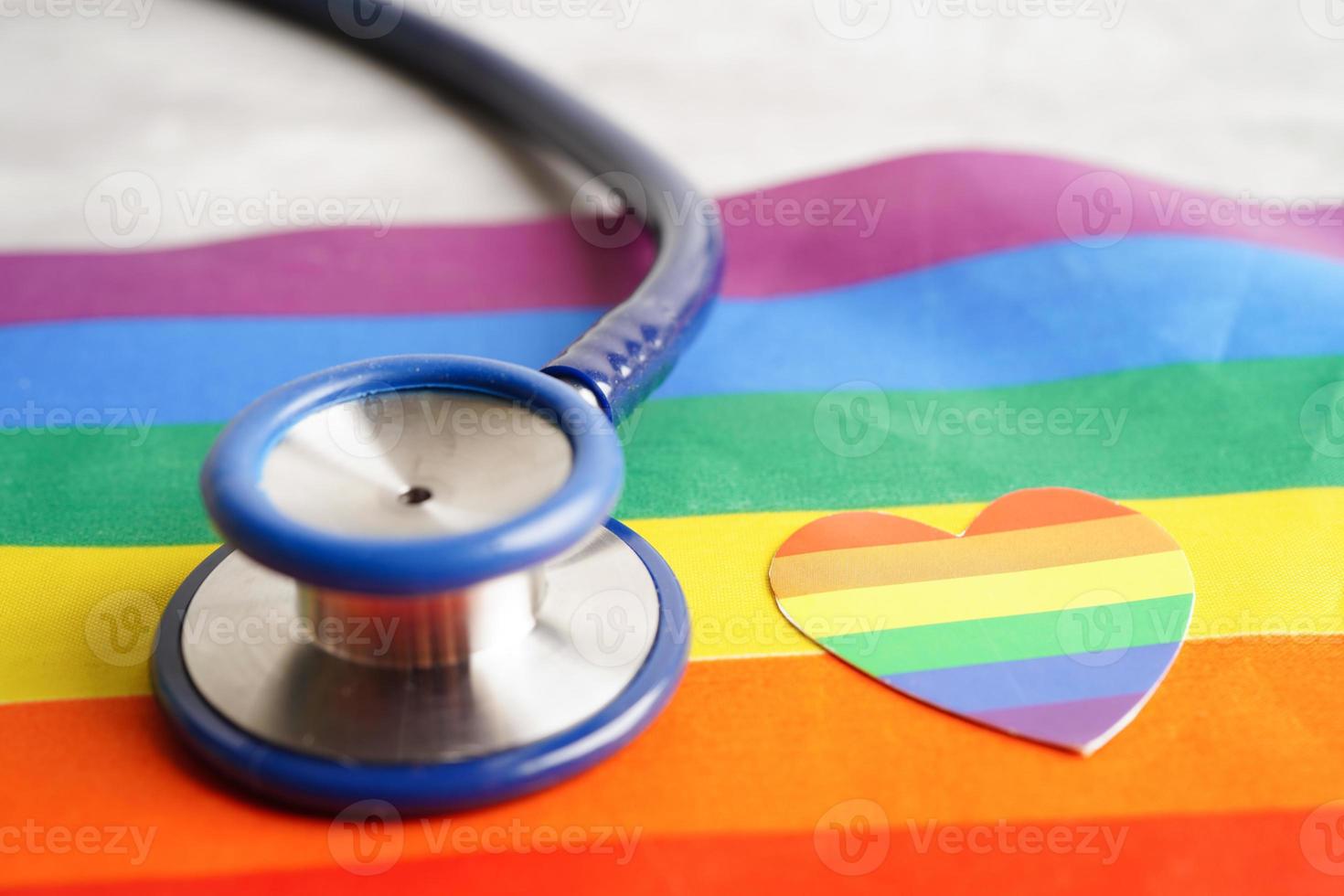 LGBT symbol, Stethoscope with rainbow ribbon, rights and gender equality, LGBT Pride Month in June. photo