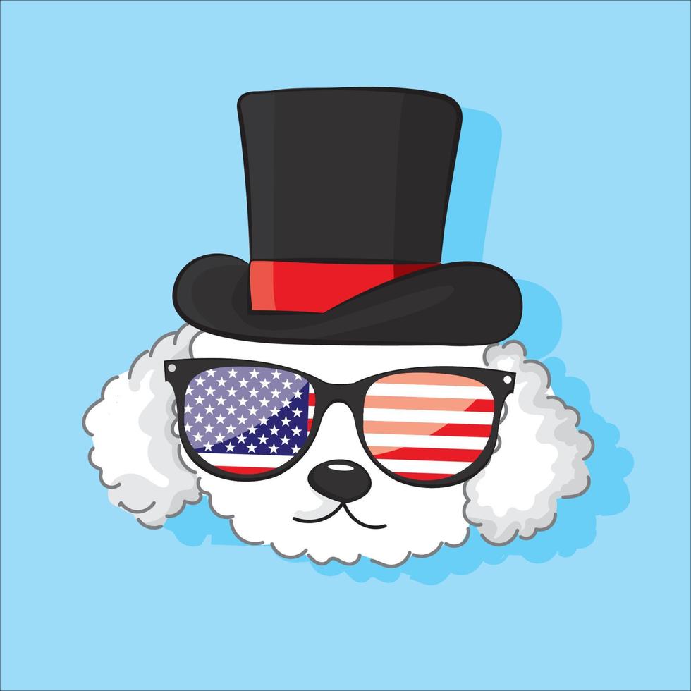 Dog Looking Cute in Stars and Stripes Flag Sunglasses. 4th of july patriotic independence day of USA vector