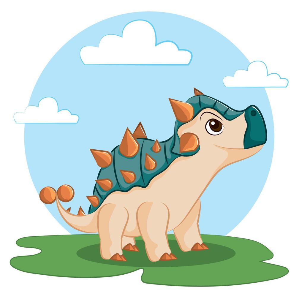 Cute Cartoon Vector Happy Dinosaur Ankylosaurus