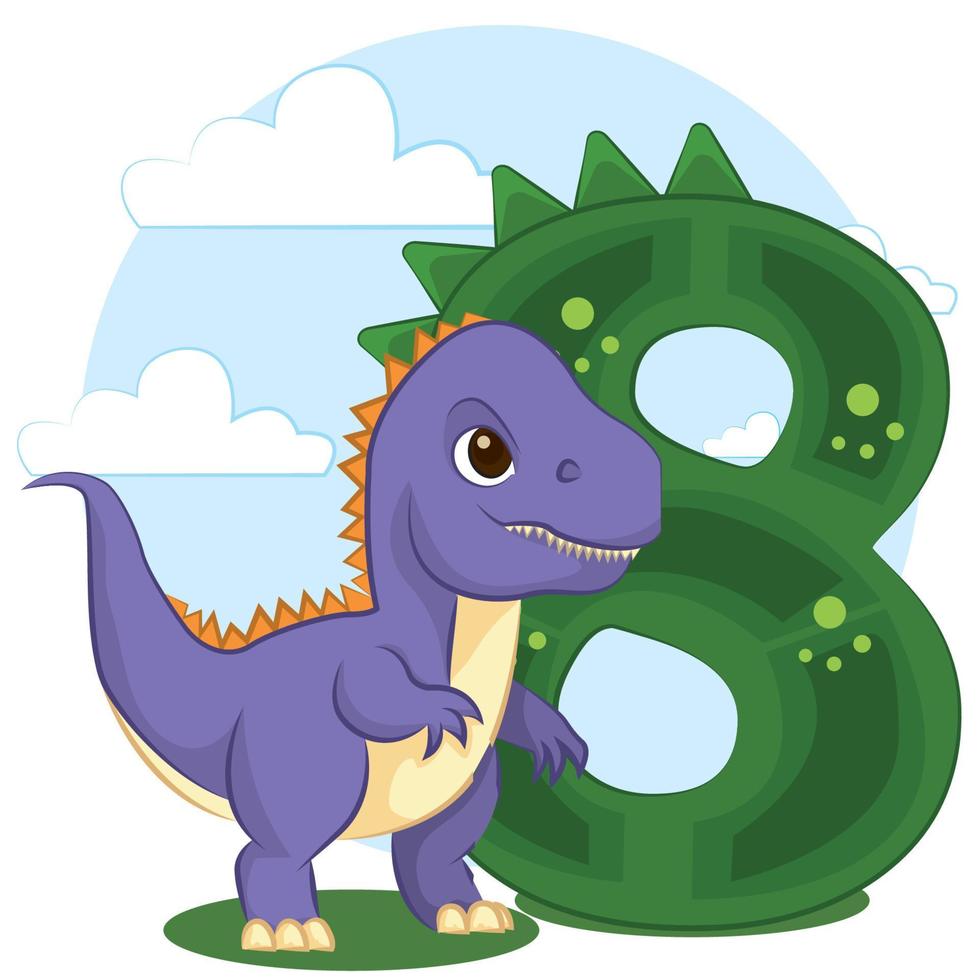 Cute dinosaur birthday party with numbering illustration. number six 8 with tyrannosaurus vector
