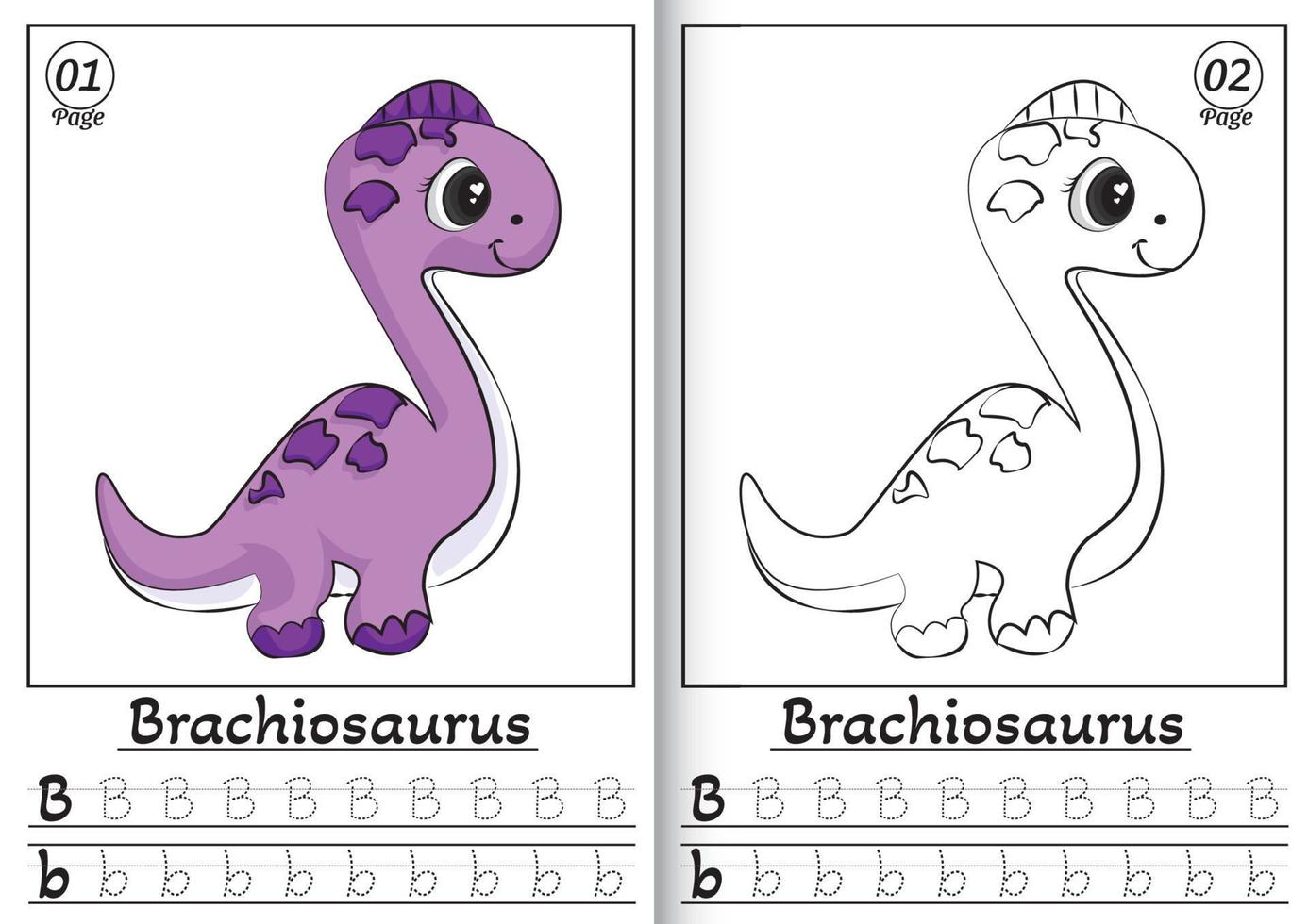 Brachiosaurus Alphabet ABC Coloring Page B. Printable coloring page or book dinosaur Brachiosaurus vector