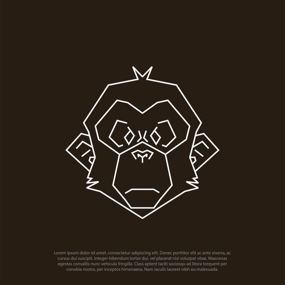 logo illustration of a monkey animal head in a minimalistic low poly style polygonal, vector logo design, cartoon style