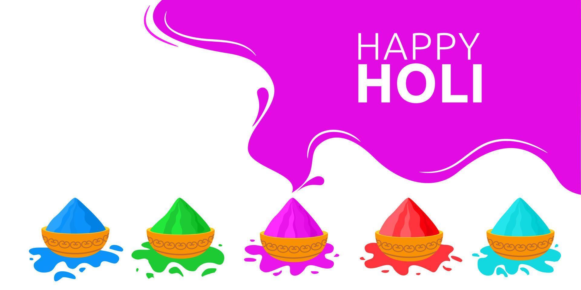 Happy Holi indian hindu festival of white background with colorful powder paint. Vector banner, poster, creative, flyer.