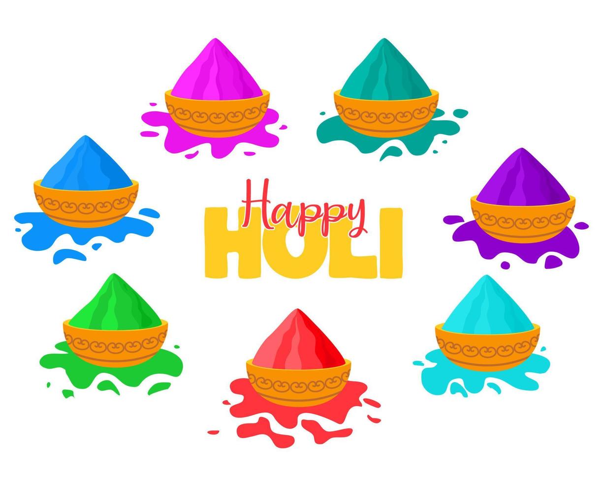 Happy Holi indian hindu festival of white background with colorful powder paint. Vector banner, poster, creative, flyer.