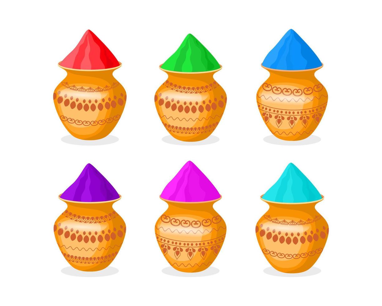 Indian holiday holi. Bright festival of colors in India. Colored crumbly paint. Dry bright paint for Indian holi. Colorful powder paint. vector