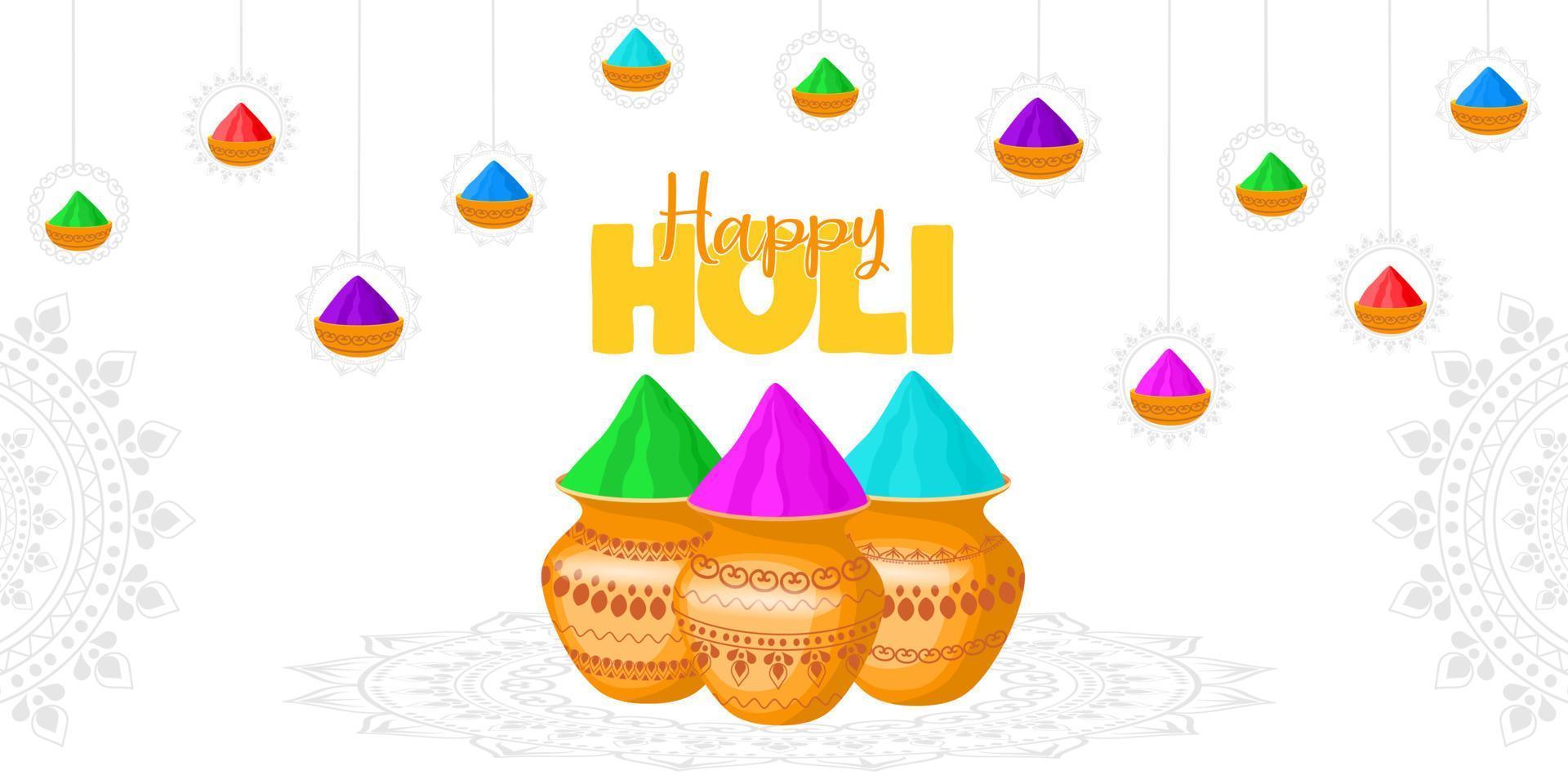 Happy Holi indian hindu festival of white background with colorful powder paint. Vector banner, poster, creative, flyer.