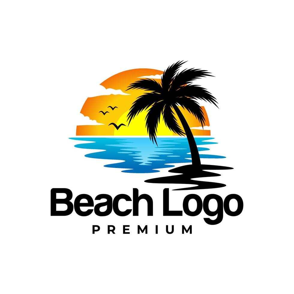 sunset summer beach logo vector