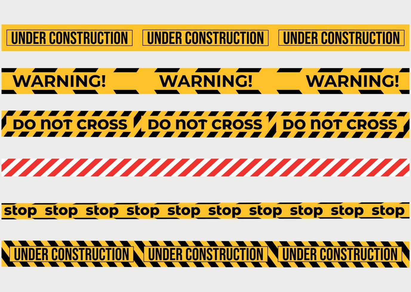 Warning tapes set for construction and crime. Vector illustration. Yellow security warning tapes set Caution