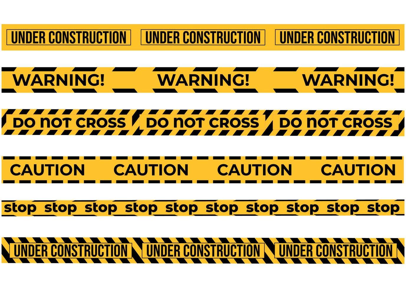 Warning tapes set for construction and crime. Vector illustration. Yellow security warning tapes set Caution