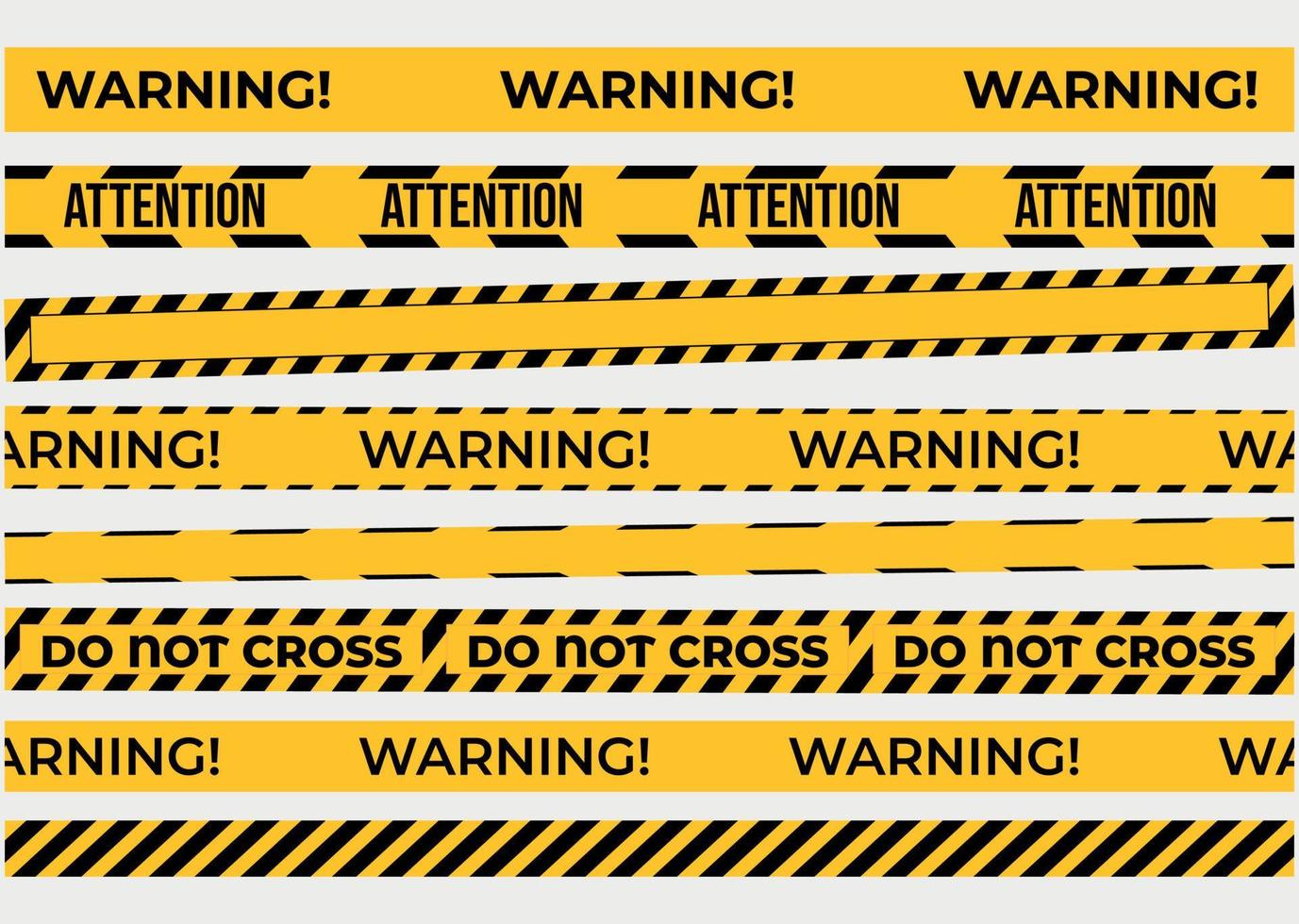 Warning tapes set for construction and crime. Vector illustaration. Yellow security warning tapes set Caution