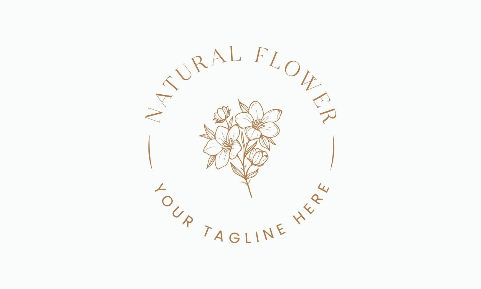 Botanical Floral element Hand Drawn Logo with Wild Flower and Leaves. Logo for spa and beauty salon, boutique, organic shop, weddings, floral design, interior, photography, and cosmetic. vector