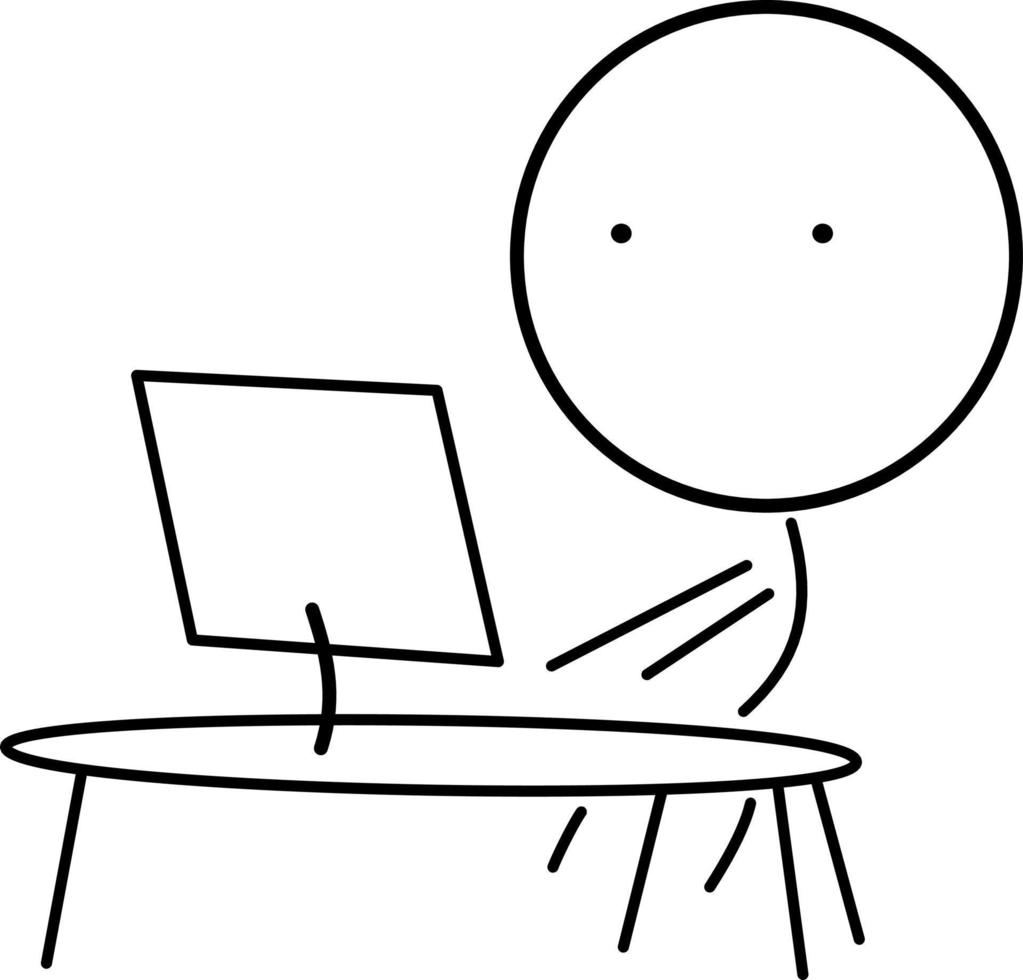 The manager sits at the table and works at the computer vector