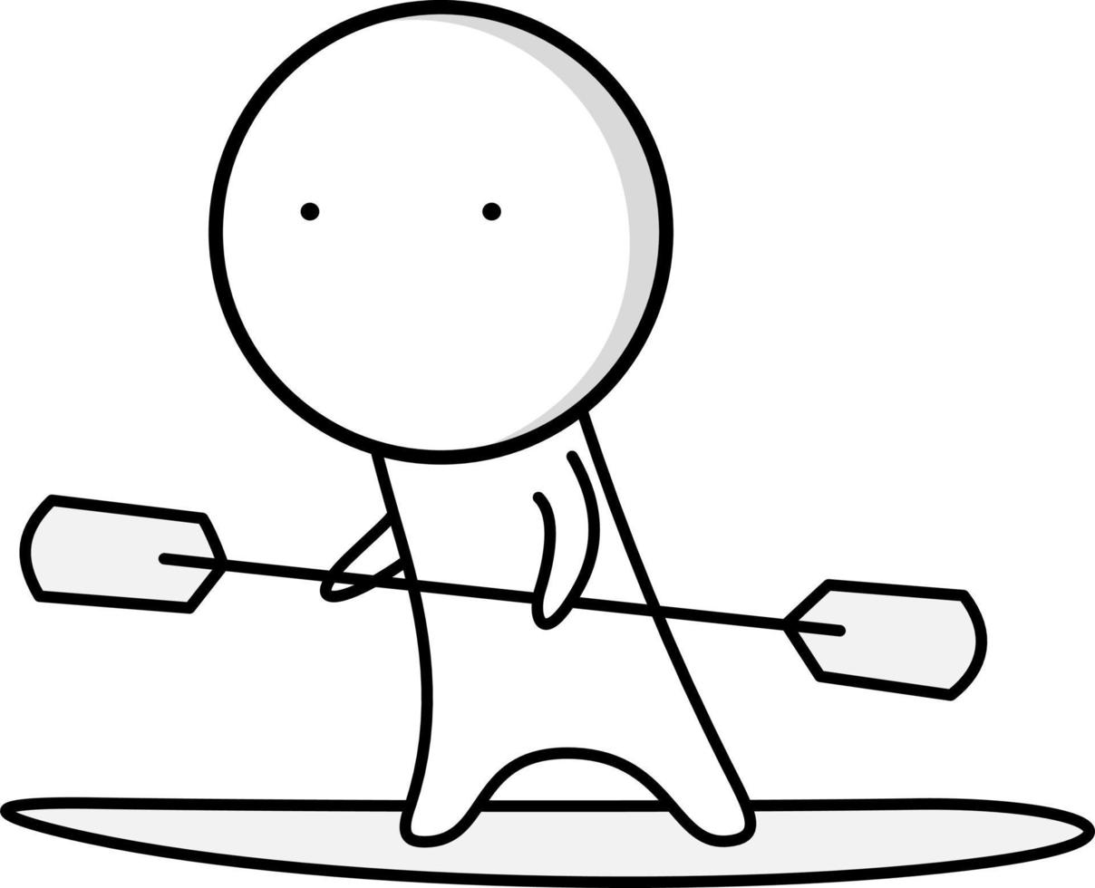 A boy floats on a surfboard, surfing with a paddle in his hands. vector