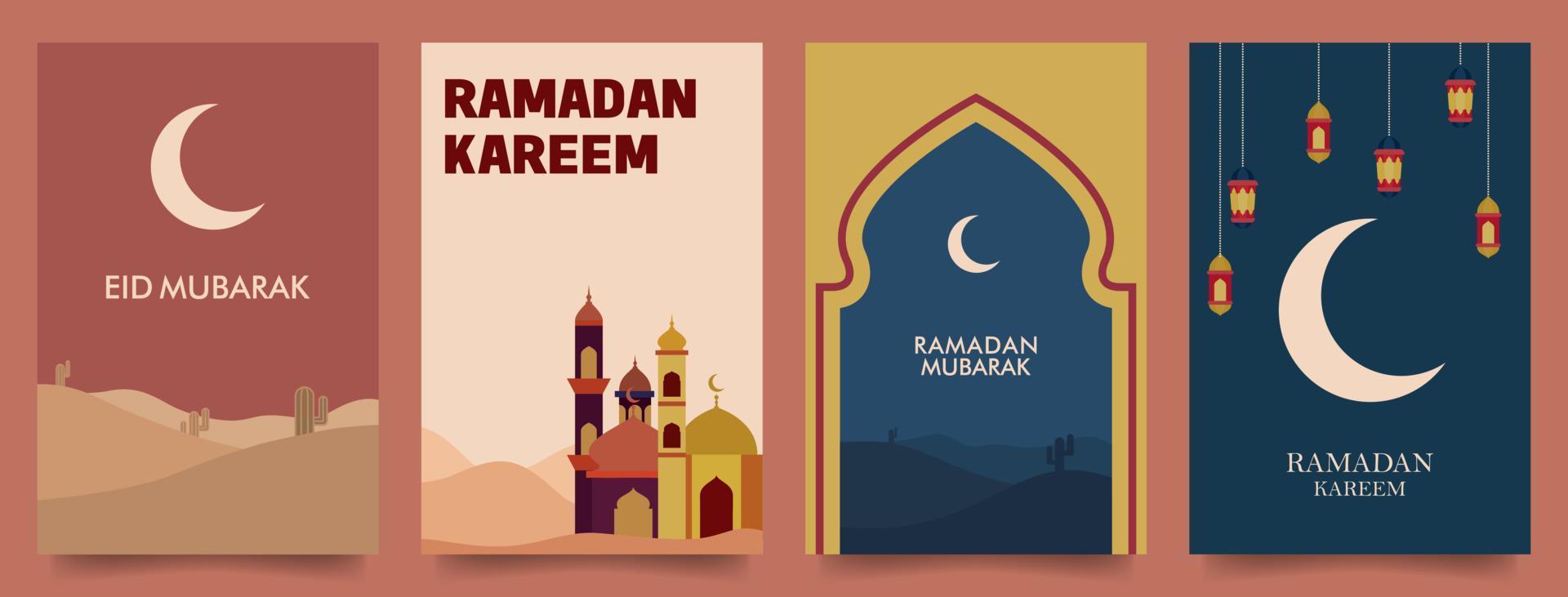 Ramadán eid Mubarak vertical minimalista modelo para tarjeta, póster y bandera diseño. plano diseño. conjunto vector ilustraciones eps10