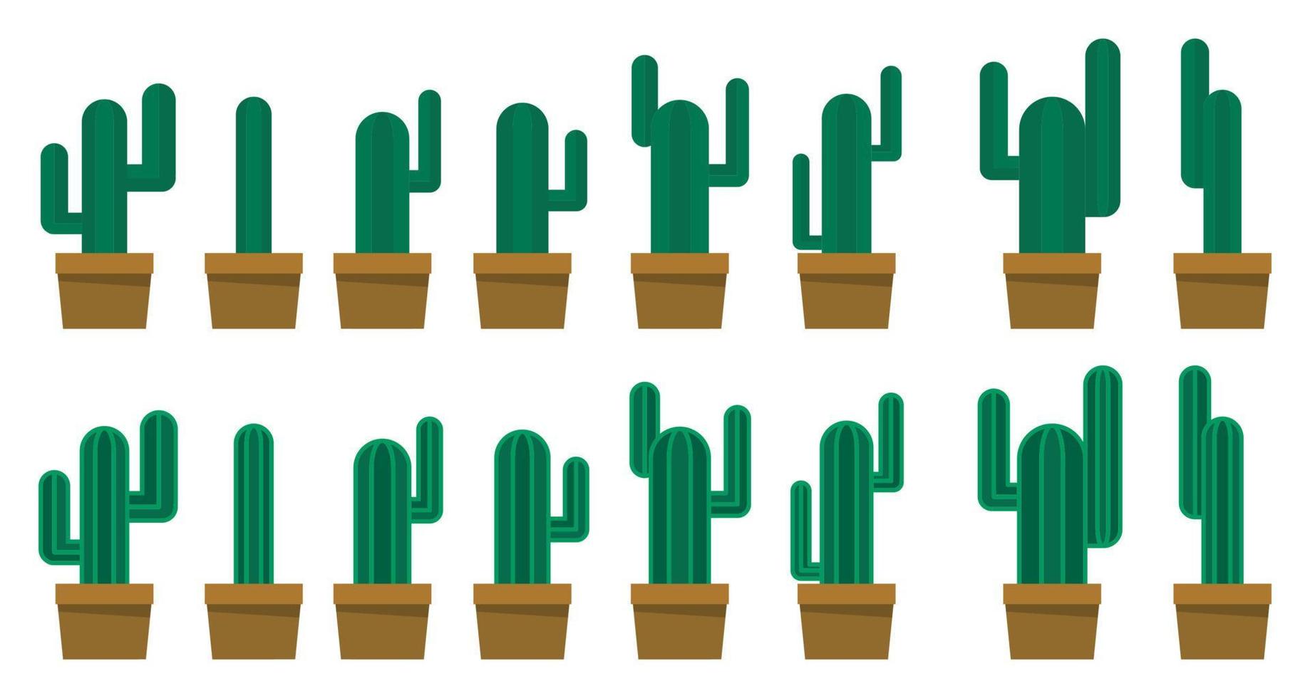 conjunto sencillo plano diseño cactus en maceta para ornamento diseño vector ilustraciones eps10