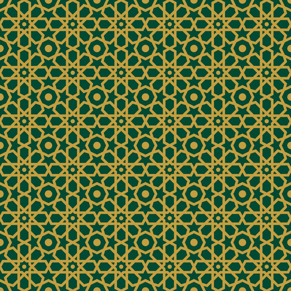 islamic geometric seamless pattern in gold and green color background vector illustration
