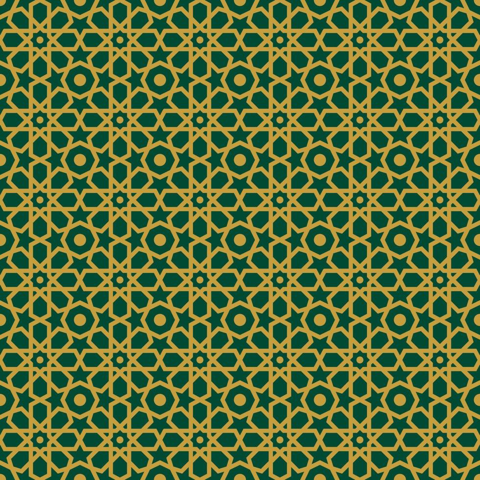 islamic geometric seamless pattern in gold and green color background vector illustration