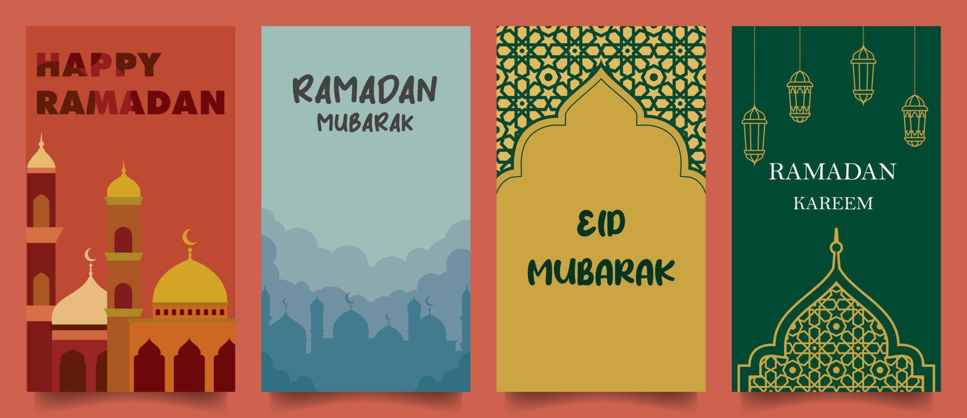 Ramadán Kareem, eid Mubarak minimalista vertical modelo para tarjeta, póster y bandera diseño. plano diseño. conjunto vector ilustraciones eps10