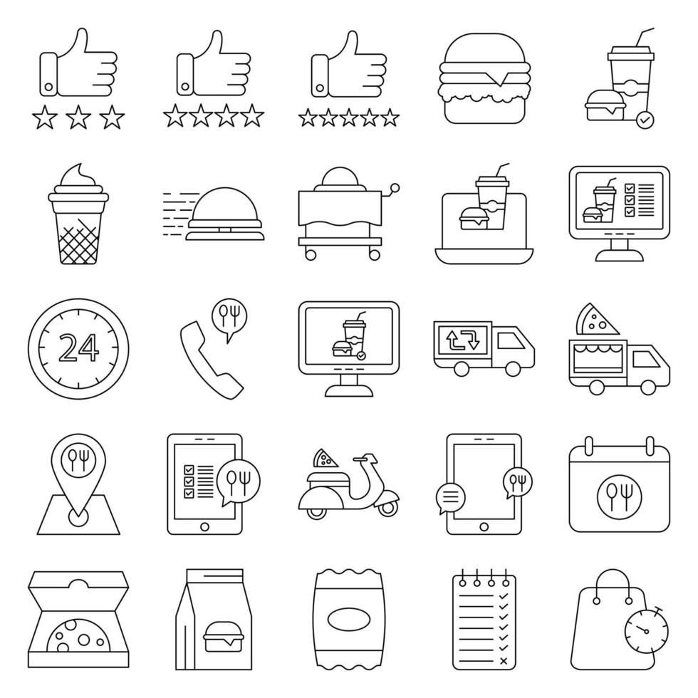 set of icons about food and delivery vector