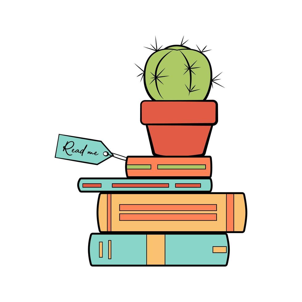 Books stack cactus color vector