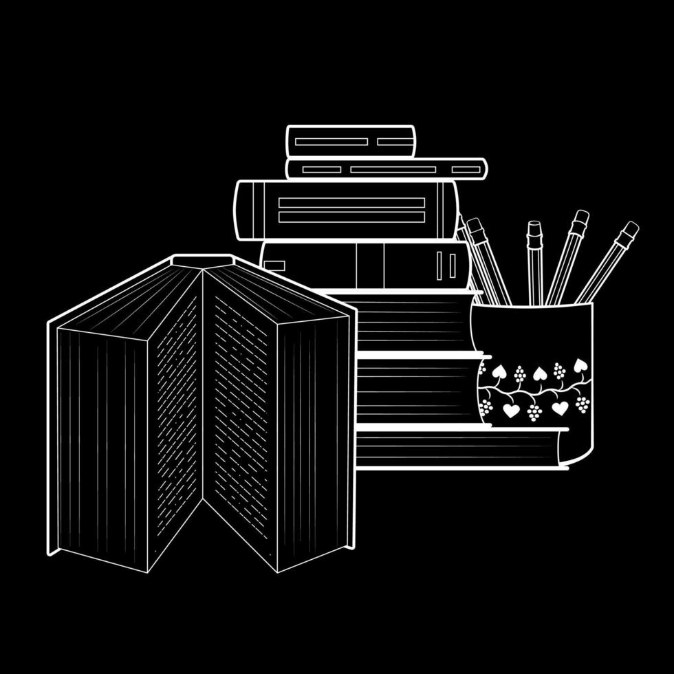 Books stationery contour white vector