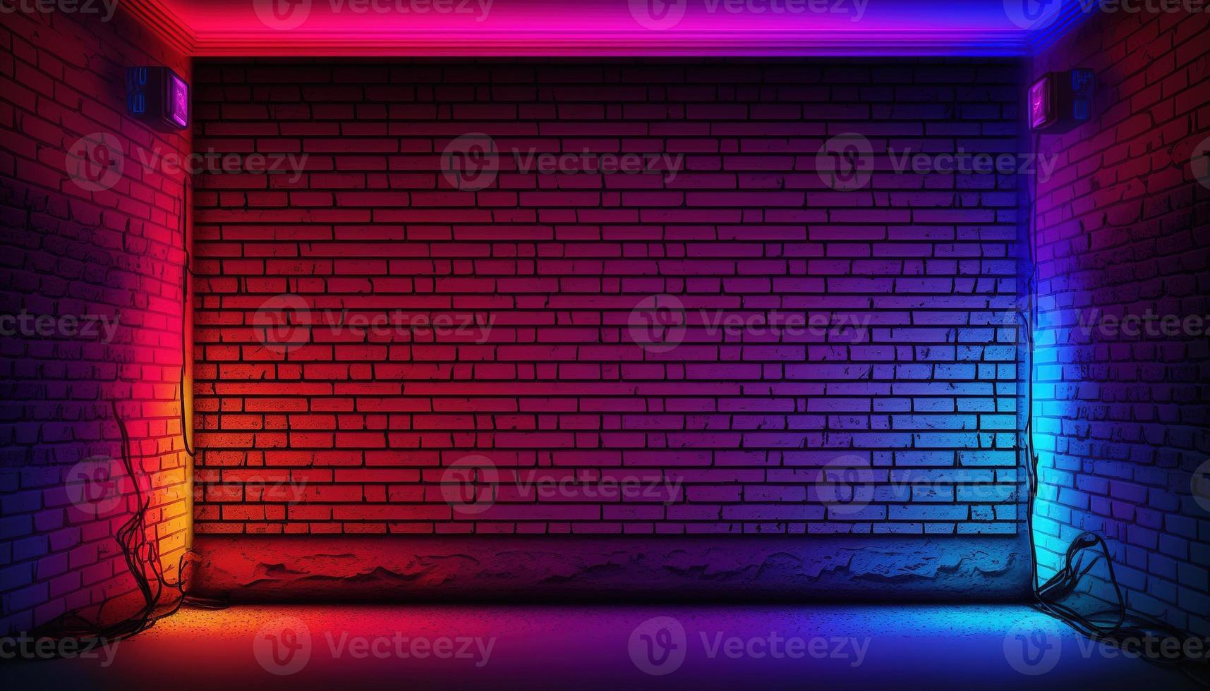 Neon room An image of a room or space illuminated by neon lighting, often used to create a futuristic or retro-futuristic atmosphere in design and visual media photo