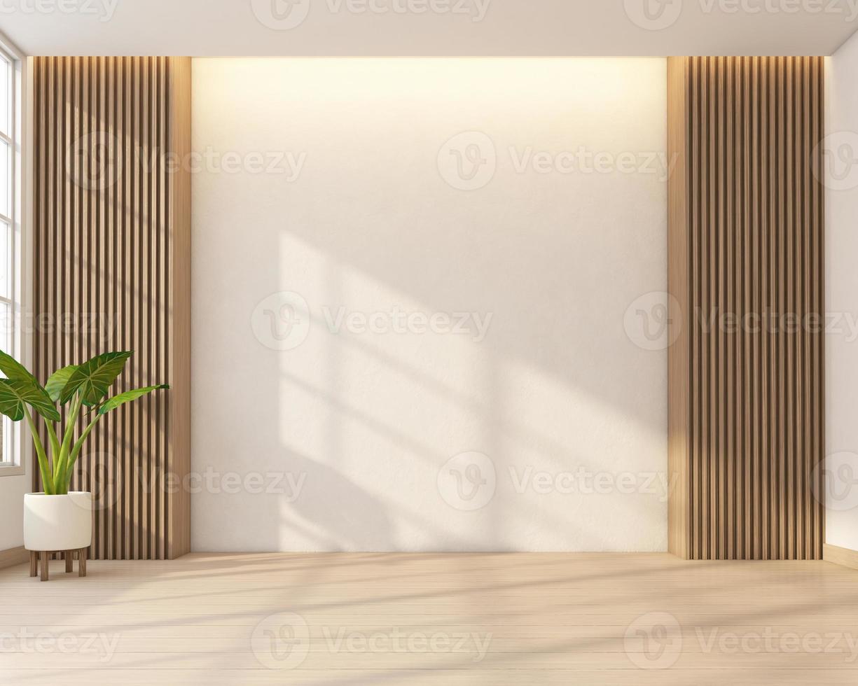 Japan style empty room decorated with white wall and wood slat wall. 3d rendering photo