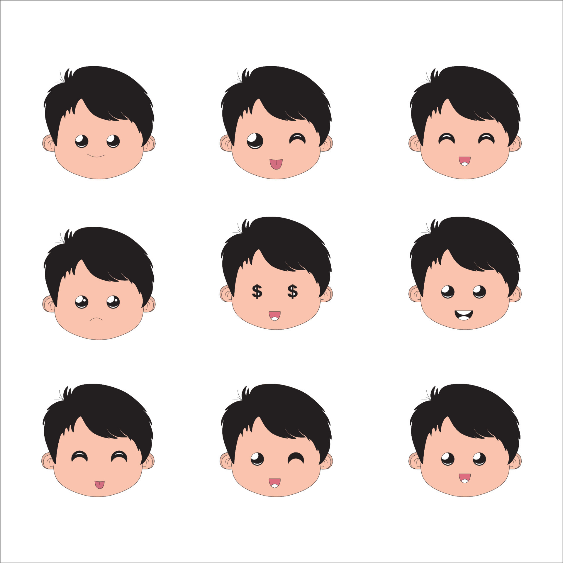 set of faces,Set boy emotion faces. Vector illustration kid portrait