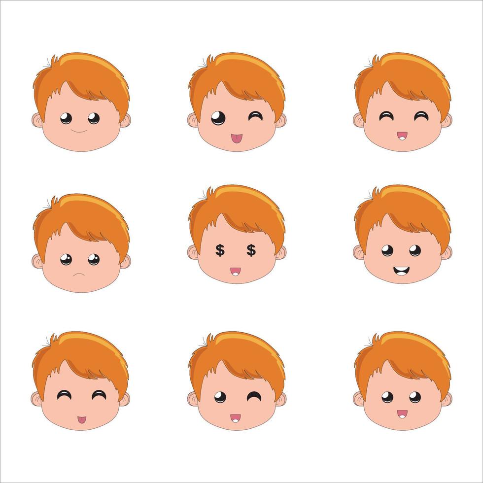 conjunto de caras, conjunto chico emoción caras. vector ilustración niño retrato icono con diferente expresión, vector emoción cara niño