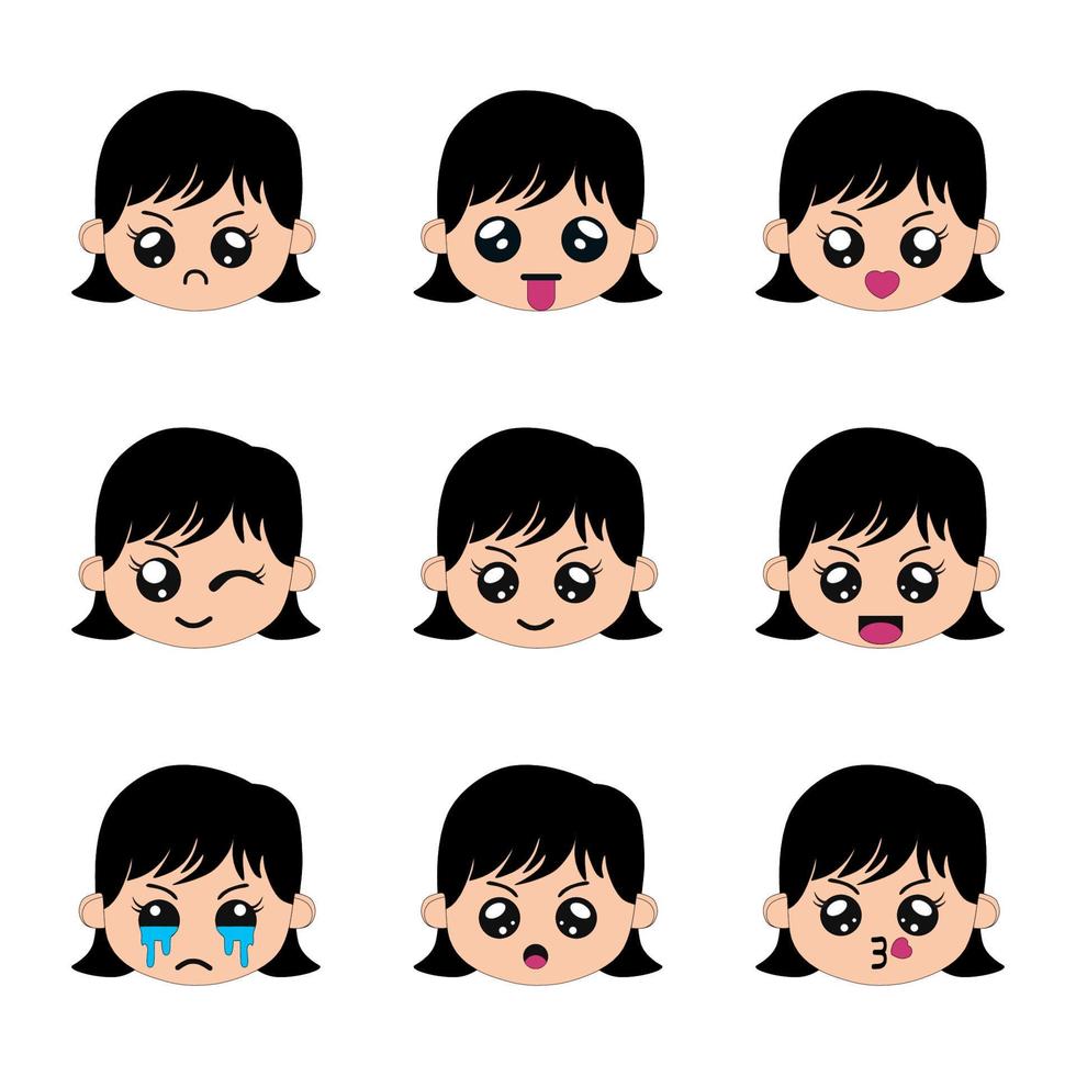 conjunto de caras, conjunto niña emoción caras. vector ilustración niño retrato icono con diferente expresión, vector emoción cara niño