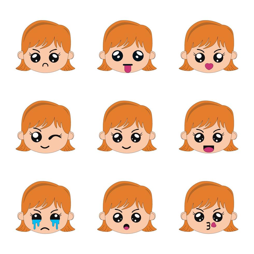 set of faces,Set Girl emotion faces. Vector illustration kid portrait icon with different expression,vector emotion face kid