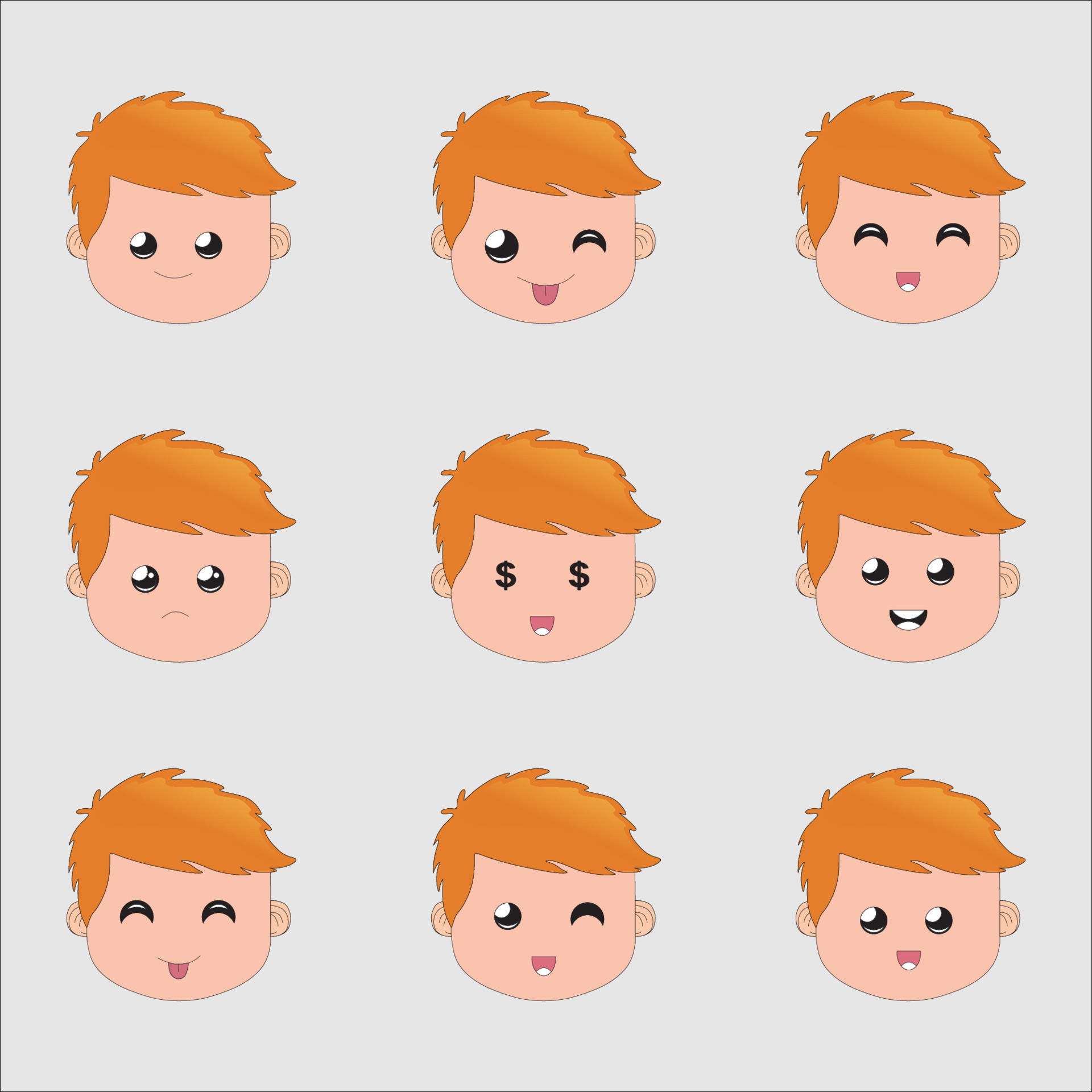 set of faces,Set boy emotion faces. Vector illustration kid portrait