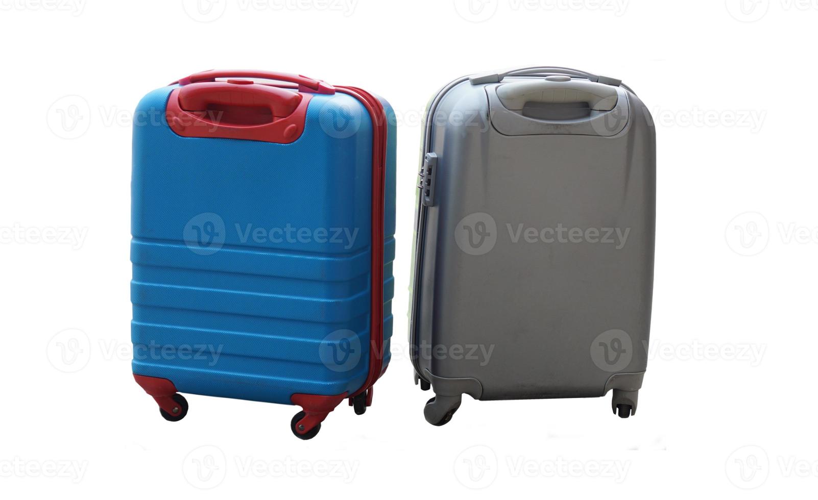 Wheeled luggage. Baggage. Trolley travel bags. Suitcase bags for travelling. White background. Concept, equipment for keep things for travelling, trip, tour, journey. photo